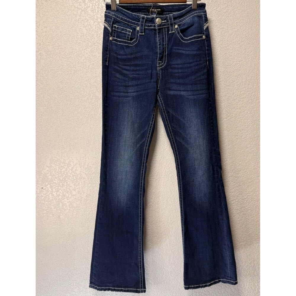 Fire & Rain Girls Bootcut Jeans Size 7 Dark Wash Embellished Flap Pockets